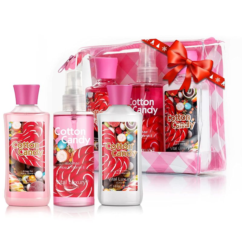 Photo 1 of Vital Luxury Bath & Body Care Travel Set - Home Spa Set with Body Lotion, Shower Gel and Fragrance Mist (Cotton Candy)
