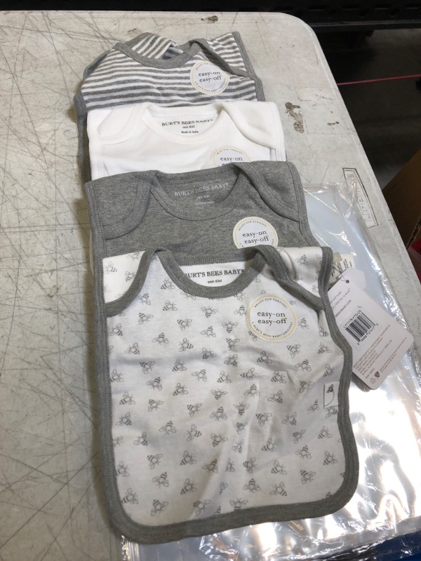 Photo 2 of Burt's Bees Baby Bibs, Lap-Shoulder Drool Cloths, 100% Organic Cotton with Absorbent Terry Towel Backing Heather Grey Prints 4-Pack (ONE SIZE FITS MOST BABIES)