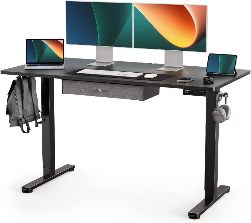 Photo 1 of ErGear Electric Standing Desk with Drawer, Adjustable Height Sit Stand Up Desk, Home Office Desk Computer Workstation, 55x28 Inches, Black
