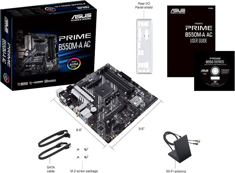 Photo 1 of ASUS Prime B550M-A AC AMD AM4 (3rd Gen Ryzen™) Micro ATX Motherboard (PCIe 4.0, WiFi, ECC Memory, 1Gb LAN, HDMI 2.1/D-Sub, 4K@60HZ, Addressable Gen 2 RGB Header and Aura Sync) PLUS (AND) AMD Ryzen 7 3700X 8-Core, 16-Thread Unlocked Desktop Processor with 