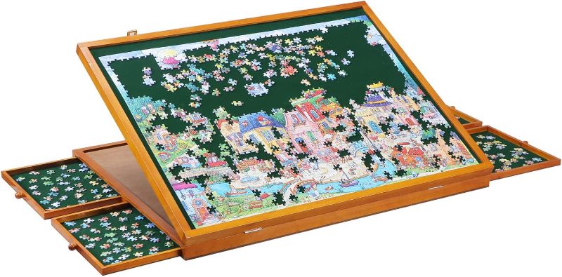 Photo 1 of YISHAN Wooden Jigsaw Puzzle Board Table for 1500 Pieces with Drawers and Cover, Adjustable Puzzle Easel with Handle, Portable Tilting Puzzle Plateau for Adults and Children

