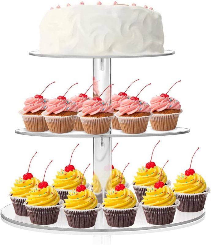 Photo 1 of 3 Tiers Acrylic Cupcake Stand, Round Shape Cake Tower Stand Dessert Tower Holder Food Display Stand Pastry Serving Platter for Wedding, Birthday, Party Decorative Dessert Holder Stands By Liangxiang
