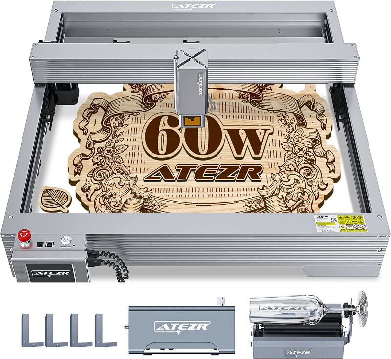 Photo 1 of ATEZR P10 Combo 60W Laser Engraver with Air Assist& Rotary Roller, 17 * 17Inch Working Area, 10W Laser Power CNC Laser Engraver for PC/Mobile, Hypersonic Laser for Wood/Metal/Acrylic etc.
