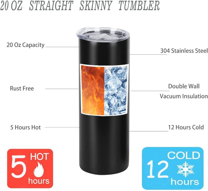 Photo 1 of 20 Oz Straight Skinny Tumblers,Individually Gift Boxed Stainless Steel Slim Skinny Tumbler Set Bulk, 20 Oz Insulated Slim Thin Travel Tumbler Cup for Diy, Black
