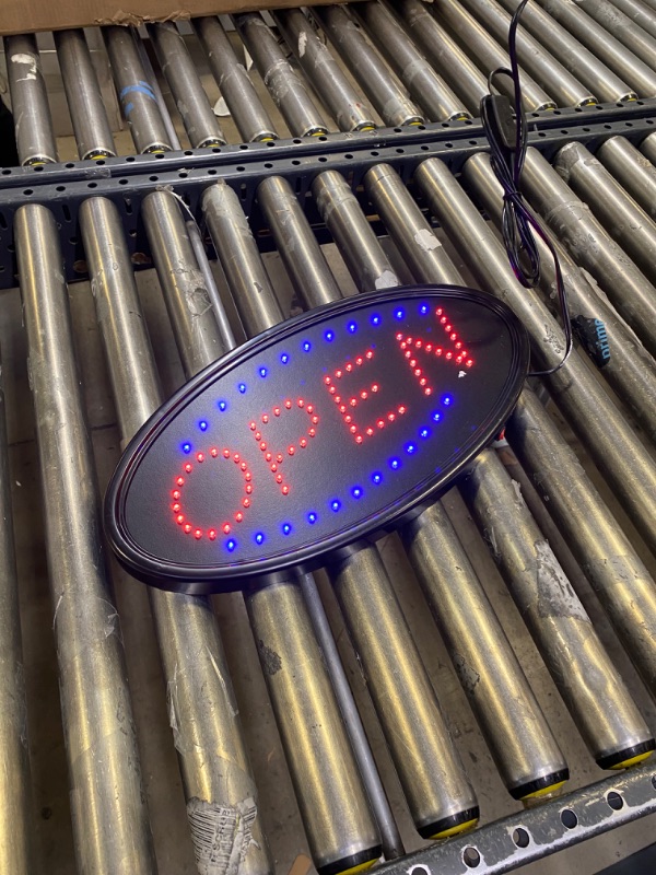 Photo 2 of LED Open Sign with Remote, FITNATE Ultra Bright Electric Light Up Signs for Business, Timing Function, 2 Lighting Modes Flashing & Steady Advertisement Board for Store, Bar, Hotel, Cafe (19x10 inch) 19x10" Oval