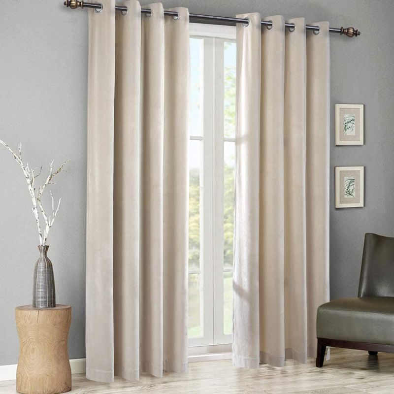 Photo 1 of  Ivory Velvet Curtains 52 x 96 Inch 2 Panels Set Room Darkening Grommet Window Curtains, Semi Blackout Drapes for Bedroom and Living Room (W52 xL96, Ivory Beige)  *** ONLY ONE CURTAIN INCLUDED ***
