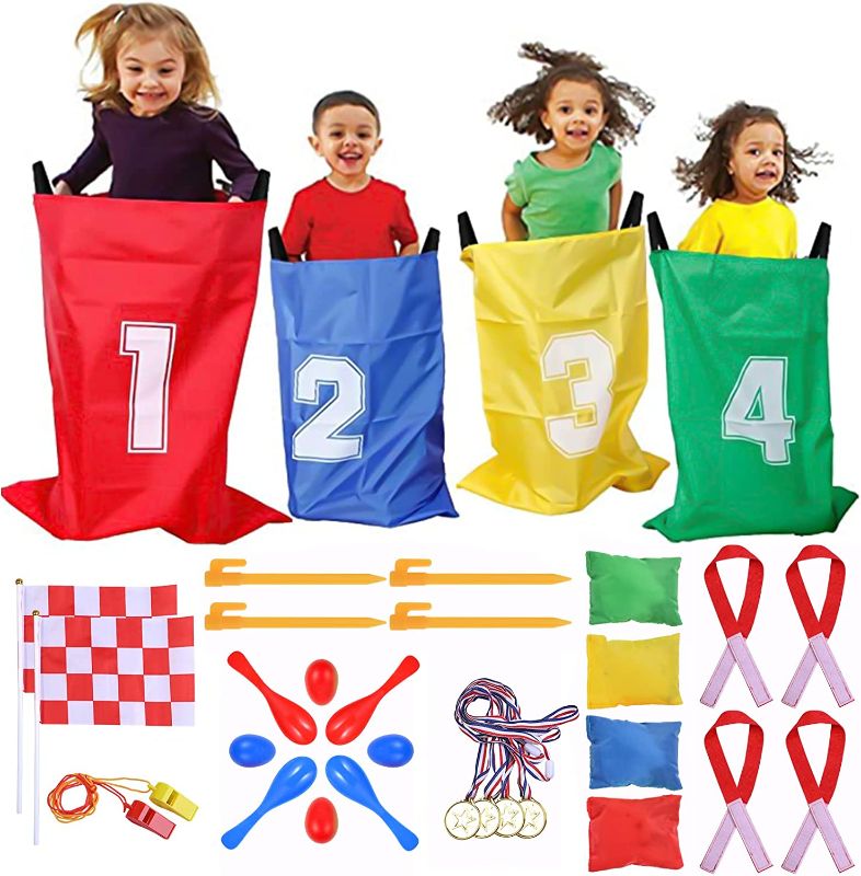 Photo 1 of GOLDGE Outdoor Games for Kids 3-7, Potato Sack Race Bags, Bean Bag Toss Game, 3 Legged Race Bands, Egg and Spoon Race Game, Yard games, Carnival Games for Kids Party, Camping Games
