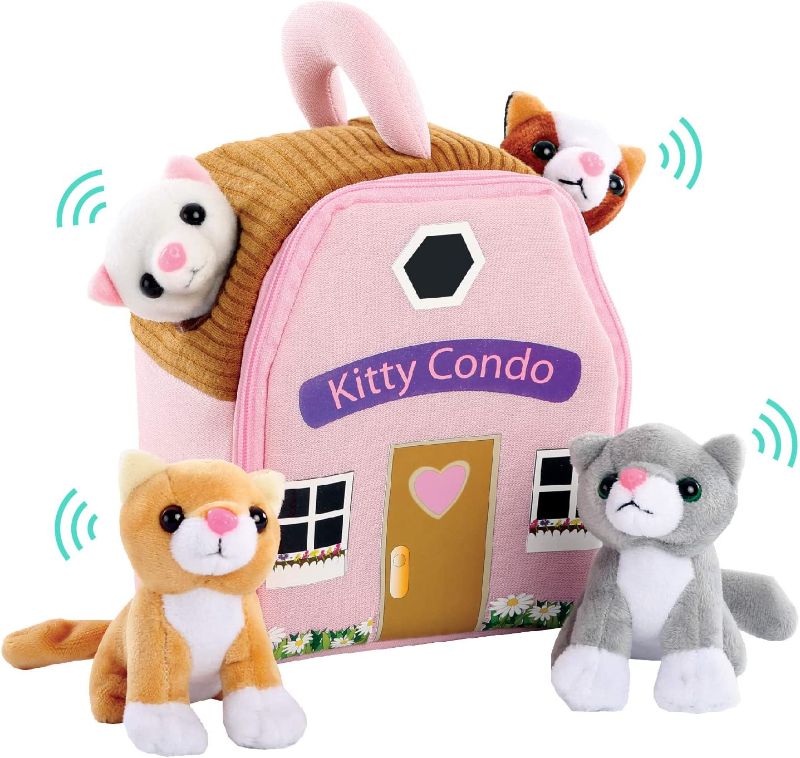 Photo 1 of Etna Meowing Cat Condo Toy Playset with Sounds, 5 Piece Small Stuffed Cats and Kittens
