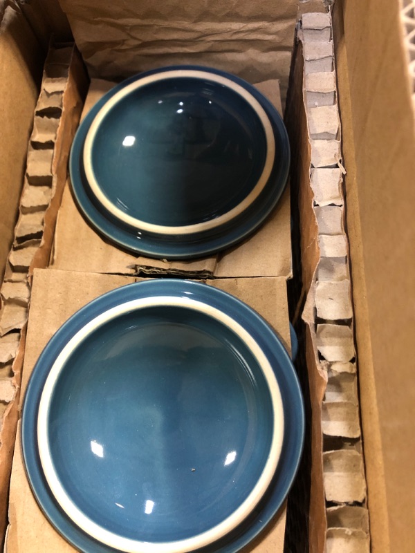 Photo 2 of 12 oz Mini Cocotte with Lid, Lareina Small Ceramic Round Casseroles Dish with Handles and Cover, Cute Stoneware Individual Severing Pot, Set of 4, Blue
