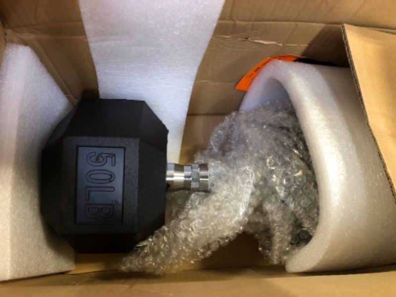 Photo 2 of Amazon Basics Rubber Encased Hex Dumbbell Hand Weight 50 Pounds Rubber Encased Hex Dumbbell
