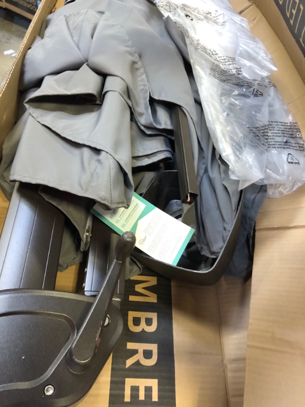 Photo 1 of BLUU Sequoia 12 FT Solar Cantilever Umbrella LED Aluminum Offset Umbrella with 15 Strip Lights and Center Light, Recycled Fabric 36 Month Fade Resistance, 360° Rotation & Cross Base (Dark Grey)
