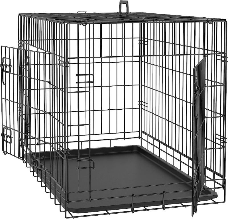 Photo 1 of 36 Inches Double Door Dog Crate Folding Metal Wire Dog Kennel Cage with Tray for Small/Medium/Large Dogs Indoor Outdoor Travel Use, Black NEW 