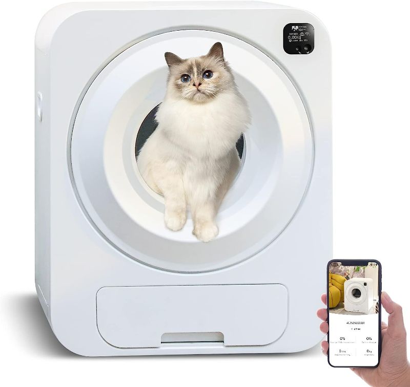Photo 1 of Self-Cleaning Cat Litter Box, No Scooping Automatic Cat Litter Box with APP Control/Odor Removal/Health Monitor/Safe Lock, Smart Large Kitty Litter for All Kinds of Clumping Cat Litter 