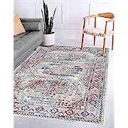 Photo 1 of Adiva Rugs Machine Washable Area Rug with Non Slip Backing for Living Room, Bedroom, Bathroom, Kitchen, Printed Persian Vintage Home Decor, Floor Decoration Carpet Mat (Beige, 5' x 7')
