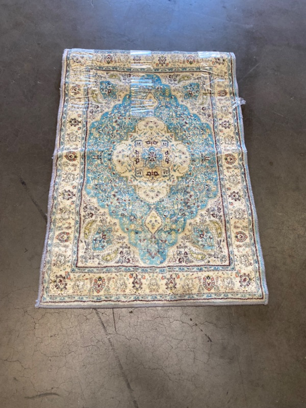 Photo 2 of Lahome Persian Floral Medallion Area Rug -2x3 Bedroom Bathroom Distressed Rug Soft Non-Slip Washable Low-Pile Nursery Mat, Turkish Indoor Accent Floor Carpet for Entry Coffee Table Office Camper