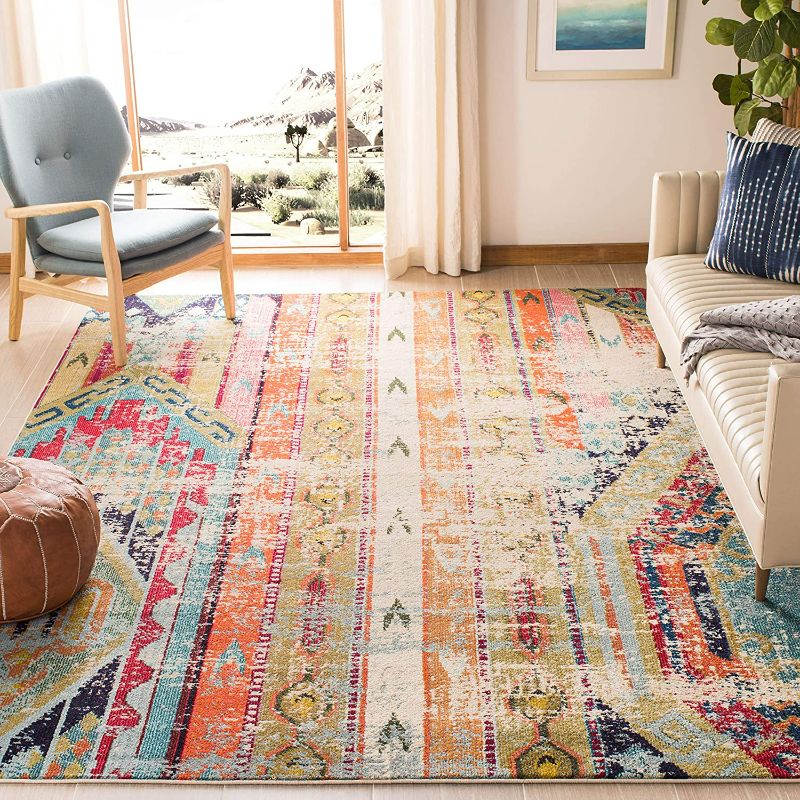 Photo 1 of SAFAVIEH Monaco Collection Area Rug - 8' x 10', Multi, Boho Chic Tribal Distressed Design, Non-Shedding & Easy Care, Ideal for High Traffic Areas in Living Room, Bedroom 
