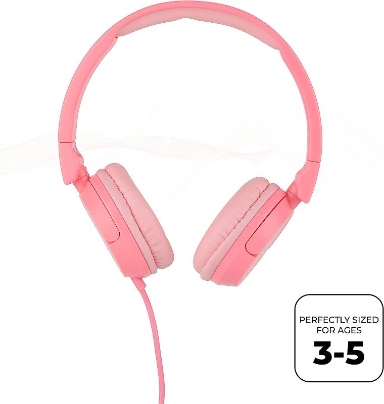 Photo 2 of Flexible Mini-Tripod, ltec Lansing Over The Ears Kids Headphones - Volume Limiting Technology for Developing Ears, Ages 3-5, Perfect for Learning from Home, Pink OPEN BOX. CONDITION SOLD AS IS, UNTESTED.
