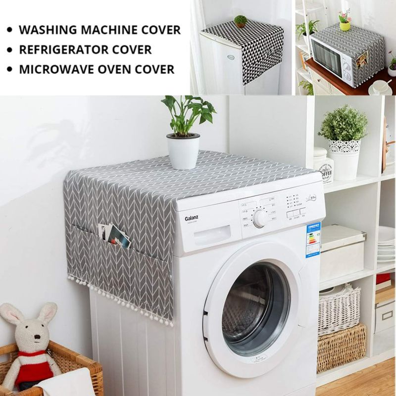 Photo 1 of 1Pcs Multi-function Geometric Refrigerator Cover Washing Machine Cover Kitchen Dust-proof decoration Appliance Dryer Top Protector with Side Storage Pockets (Gray Arrow) NEW 