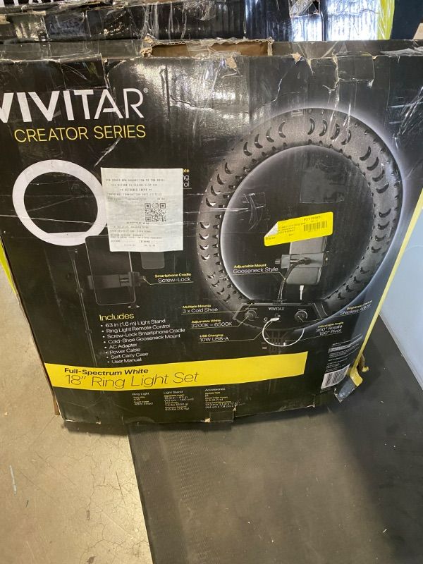 Photo 3 of Vivitar 18-inch LED Ring Light Set with Adjustable 63-inch Light Stand,Adjustable Locking Phone Cradle, Soft Carry Case OPEN BOX. CONDITION SOLD AS IS, UNTESTED.