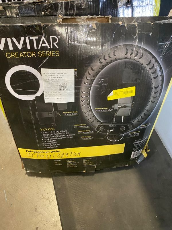 Photo 3 of Vivitar 18-inch LED Ring Light Set with Adjustable 63-inch Light Stand,  Adjustable Locking Phone Cradle, Soft Carry Case OPEN BOX. CONDITION SOLD AS IS, UNTESTED.