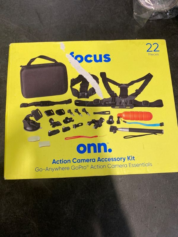 Photo 3 of Onn. Action Camera Accessory Kit for Most GoPro Hero Models, 22 Pieces Including A Selfie Stick and Chest Mount 