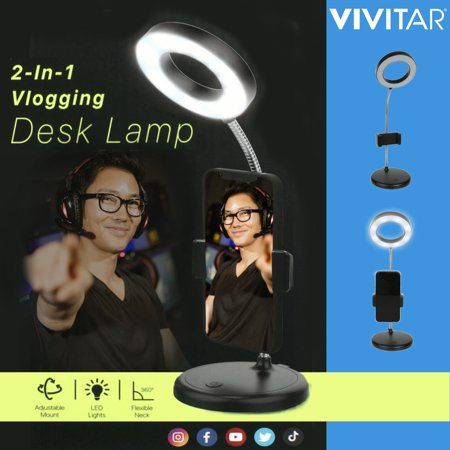 Photo 1 of Vivitar Creator Series 2 in 1 Desk Lamp with LED Ring Light and Smartphone Holder for Vlogging Livestreaming and Selfies
