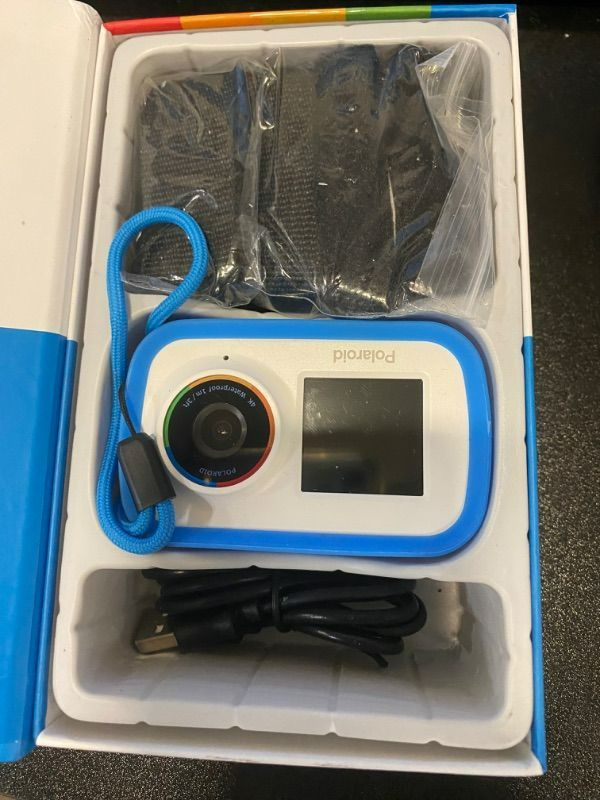 Photo 2 of Polaroid Dual Screen WiFi Action Camera 4K 18mp, Waterproof Sports Polaroid Camera with Built in Rechargeable Battery and Mounting Accessories for Vlogging, Sports, Traveling, Home Videos Blue (Dual Screen 4K) OPEN BOX. CONDITION SOLD AS IS, UNTESTED.