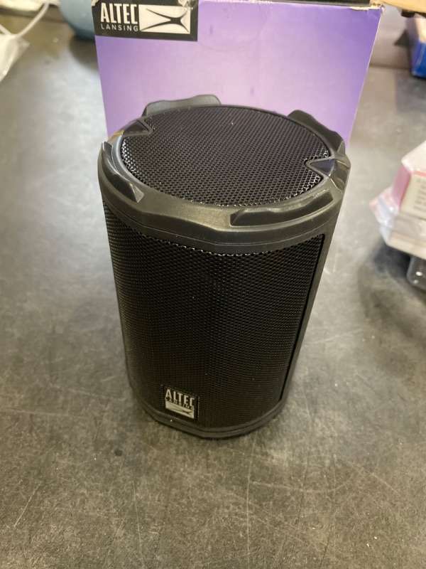 Photo 2 of Altec Lansing HydraMotion Wireless Bluetooth Speaker with 360 Degree Sound, Portable IP67 Waterproof for Outdoors, Shockproof, Snowproof, Everything Proof, 12 Hour Playtime (Black)  NEW 