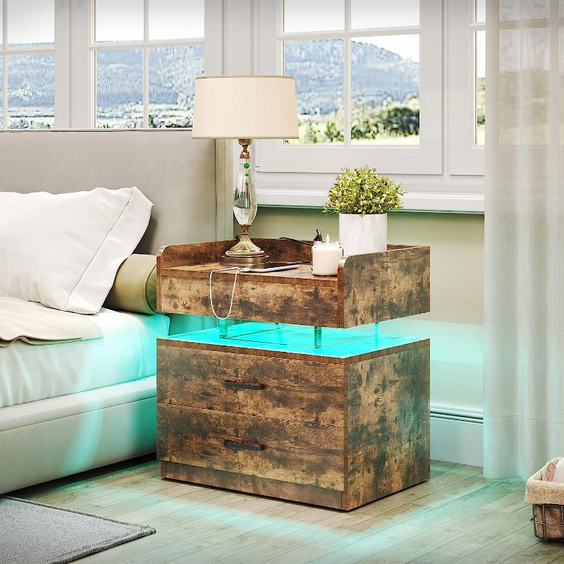 Photo 1 of Colorful Crystal Collection 18" Side Table with LED Strip light DARK WALNUT
