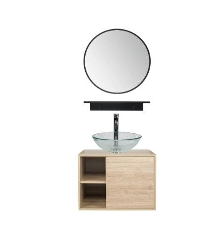 Photo 1 of ELECWISH Wall Mounted Bathroom Vanity  Set with Storage Shelves, PVC Board Cabinet with Side Shelves and Round Glass Mirror  NEW
