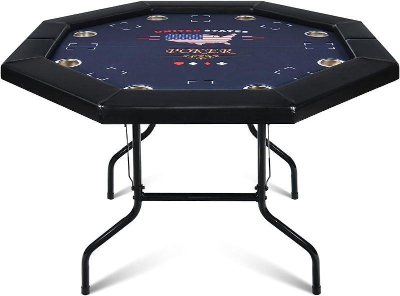 Photo 1 of RayChee Poker Table Foldable, 8 Player Octagonal Folding Portable Texas Holdem Table with Water-Resistant Cushioned Rail, 8 Stainless Steel Cup Holders, Casino-Grade Felt Surface (48inch, Black)
