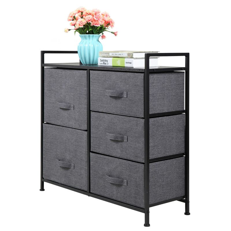 Photo 1 of 3-Tier 5 Drawers Storage Cabinet Dresser Tower Chest Fabric Bedroom Furniture
