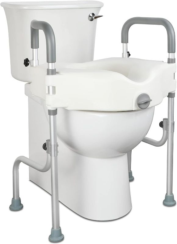 Photo 1 of Raised Toilet Seat, Elevated Toilet Seat Riser with Handles Height Adjustable Legs for Elongated Standard Toilets 300 lbs Heavy Duty Bathroom Assist Safety Commode Frame White 