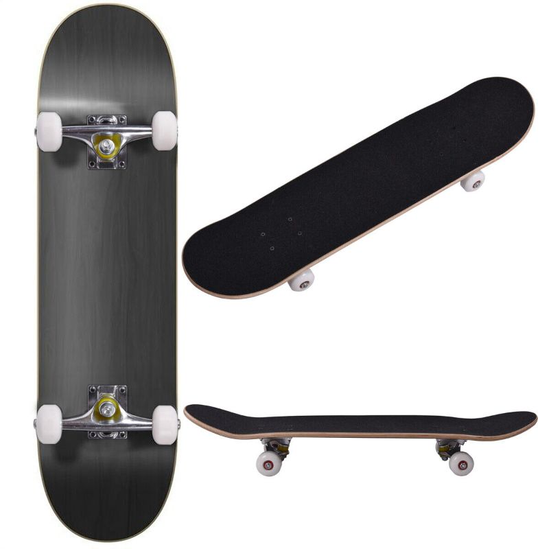 Photo 1 of Double Kick-Tail Complete Skateboard 7-Ply Canadian Maple Wood Deck Black 