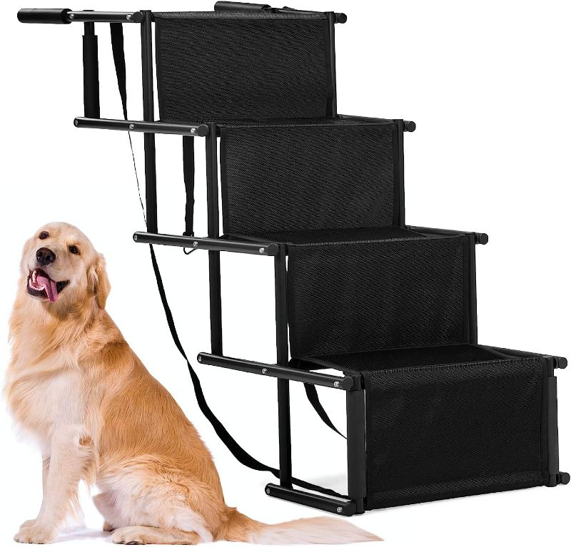 Photo 1 of COZIWOW 4 Steps Upgraded Dog Ramps for Large Dogs Folding Outdoor Dog Steps Portable Lightweight Pet Ramps with Waterproof Surface for High Beds, Trucks, Cars and SUV, Supports Up to 220LBS NEW 
