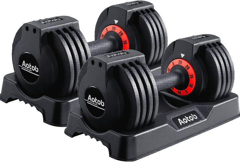 Photo 1 of 1 PAIR AOTOB 25/55 lbs Adjustable Dumbbell Set, Dumbbells Adjustable Weight with Anti-Slip Fast Adjust Turning Handle, Dumbbell Sets Adjustable for Men and Women, Dumbbells Pair for Home Gym Exercise
