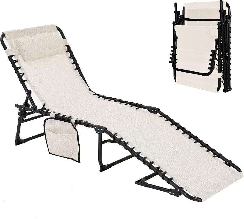 Photo 1 of VEIKOU Lounge Chair for Outside 5-Position, Chaise Lounge Chair with Upgraded Adjustable Sun Lounger, Outdoor Lounge Chairs for Lawn Patio Pool Beach Sunbath, Beige NEW 
