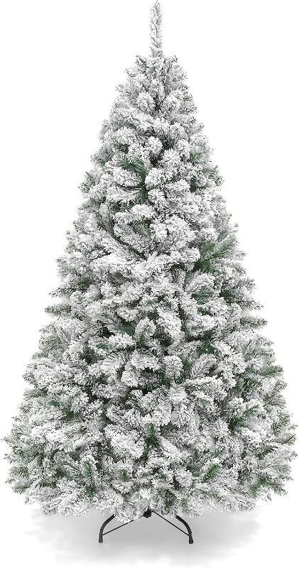 Photo 1 of 6ft Premium Snow Flocked Artificial Holiday Christmas Pine Tree for Home, Office, Party Decoration 