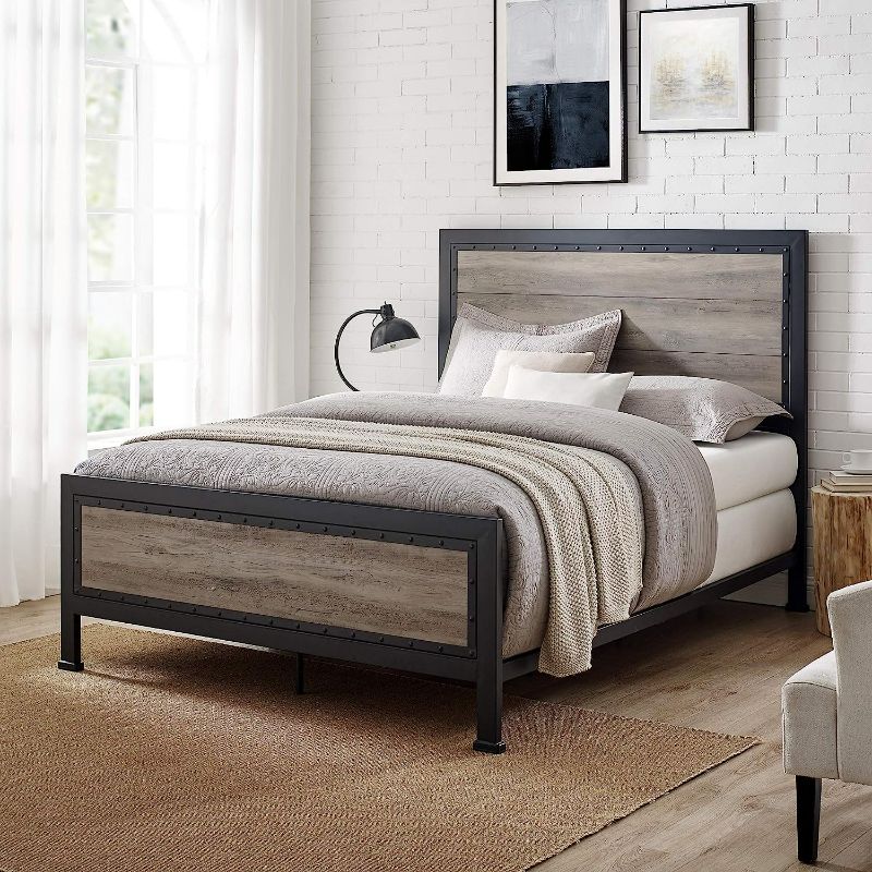Photo 1 of Home Accent Furnishings Rustic Twin Industrial Wood and Metal Bed - Includes Head and Footboard