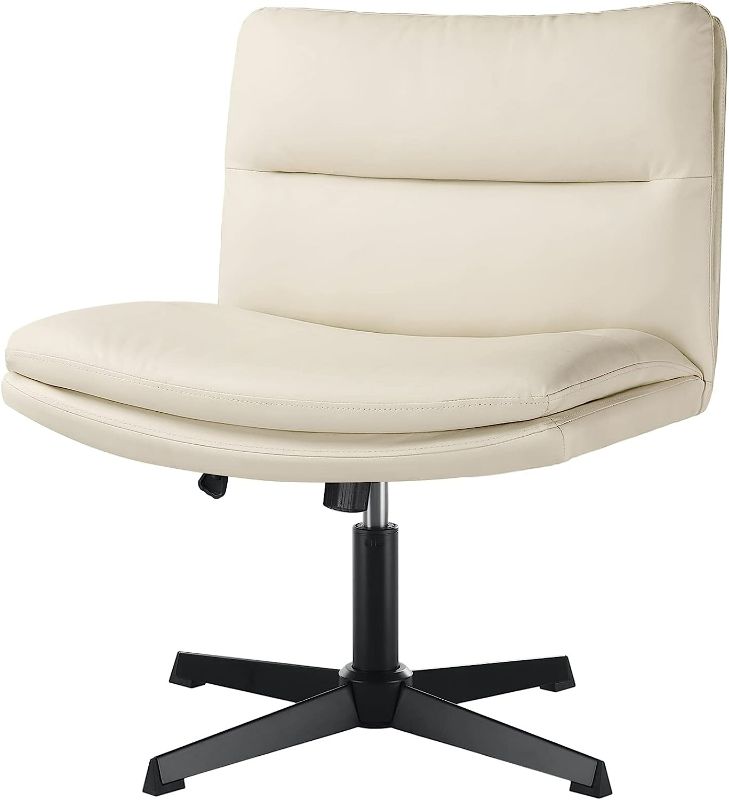 Photo 1 of Armless Office Desk Chair No Wheels,PU Leather Wide Office Chair,Criss Cross Legged Home Office Chair,Mid-Back Computer Chair with Thickened Cushion,Ergonomic Computer Task Chair NEW 