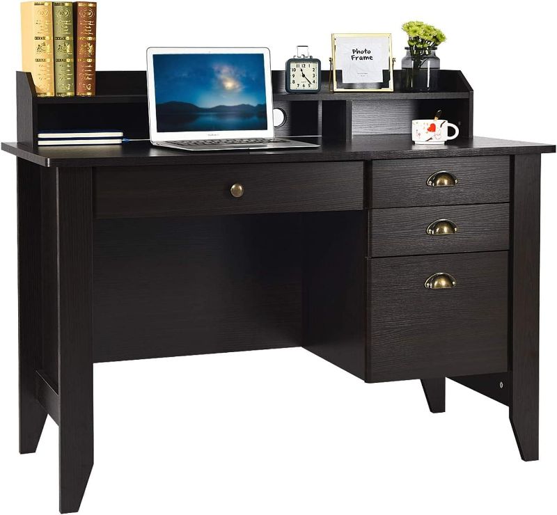 Photo 1 of 4 EVER WINNER Computer Desk with Drawers and Hutch Shelf, Home Office Desk Study Writing Desk with File Drawers and Shelves, Wooden Executive Desk Computer Table Desk for Small Spaces (Espresso) NEW 
