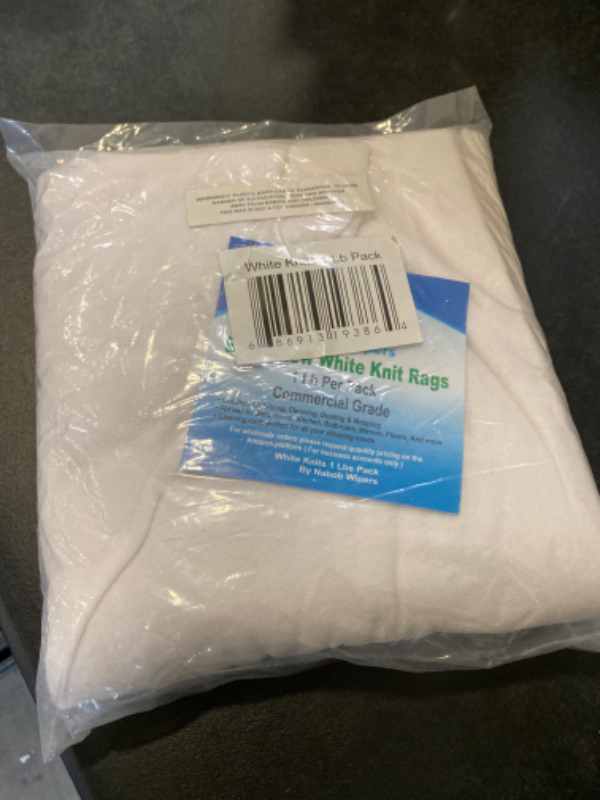 Photo 2 of Nabob Wipers New Premium White T-Shirt Knit Rags, Exact Cut Pieces - 100% Cotton, Cloth Rags, Excellent for General Cleaning, Spills, Home, Staining, Polishing, Bar Mop (White Knit, 1lb Bag) White Knit 1 Pound (Pack of 1) NEW 