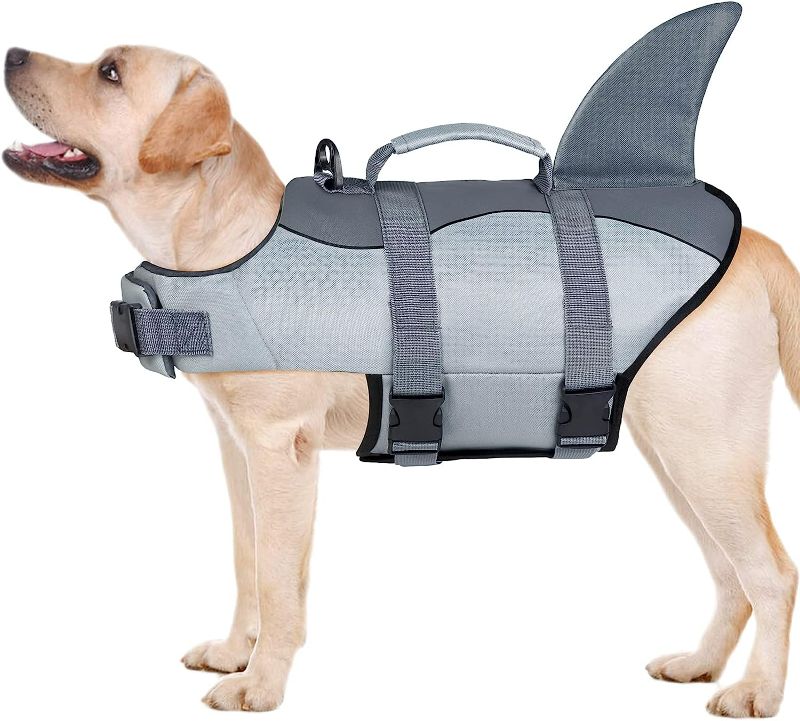 Photo 1 of Malier Dog Life Jacket, Ripstop Dog Life Vest with High Buoyancy for Swimming Boating, High Visibility Dog Shark Life Jacket Puppy Life Jacket Dog Lifesaver for Small Medium Large Dogs (Gray, X-Small) NEW
