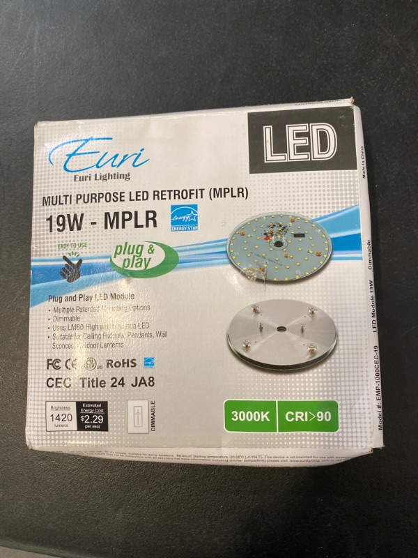 Photo 2 of Euri MPLR Series Dimmable LED Light Engine Connector Base, 1410 Lumens, 19 Watts, 3000K/Warm White, 1 Each NEW