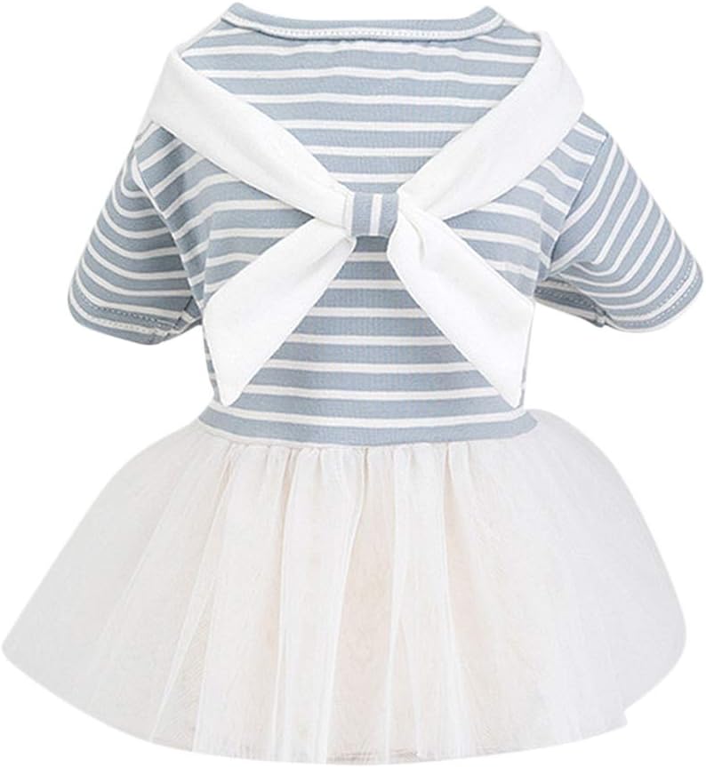 Photo 1 of Pretty Comy Summer Striped Dog Dress For Pet Dog Clothes Wedding Dress Skirt Puppy Clothing For Small Medium Spring Dogs Pet Clothes Blue XS
