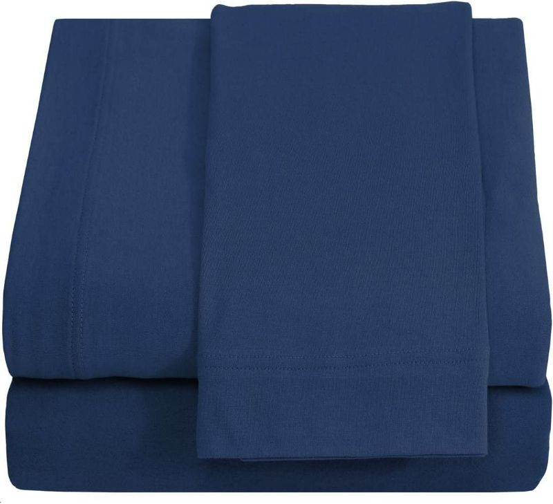 Photo 1 of Twin Extra Long 100% Cotton jersey Sheet Set - Soft and Comfy - By Crescent Bedding Navy Twin XL NEW