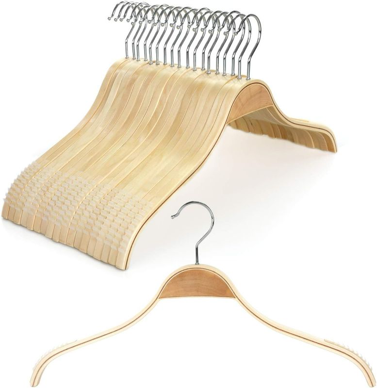 Photo 2 of TOPIA HANGER Slim Natural Wood Hangers with Extra Soft Non-Slip Rubber Grips, 18-Pack High-Grade Fashion Hanger No Shoulder Bump for Sweater, Camisole, Jacket, Dress, Coat -CT16N NEW 
