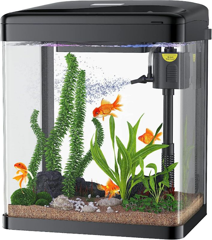 Photo 1 of PONDON Betta Fish Tank, 2.8 Gallon Glass Aquarium, 3 in 1 Fish Tank with Filter and Light, Desktop Small Fish Tank for Betta Fish, Shrimp, Goldfish (Black) NEW