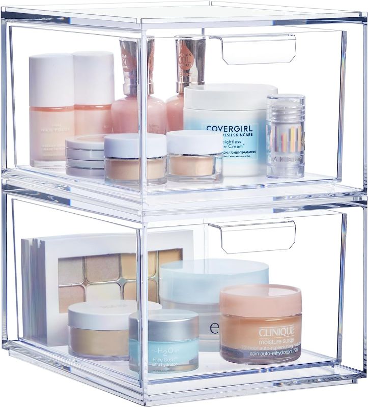 Photo 1 of STORi Audrey Stackable Clear Bin Plastic Organizer Drawers | 2 Piece Set | Organize Cosmetics and Beauty Supplies on a Vanity NEW 
