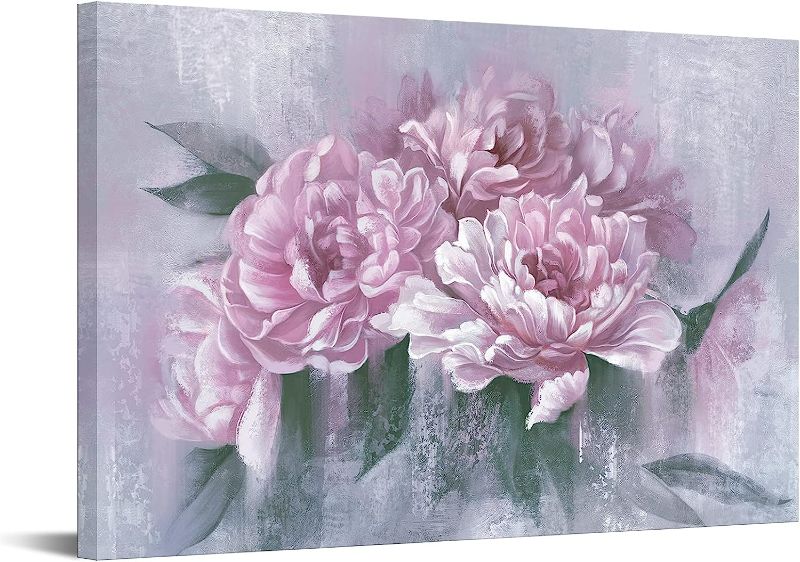 Photo 1 of LevvArts Vintage Flower Canvas Wall Art Peony Flower Blossom Painting Picture Pink Floral Artwork Framed for Home Living Room Bedroom Decoration 24x36inch NEW 
